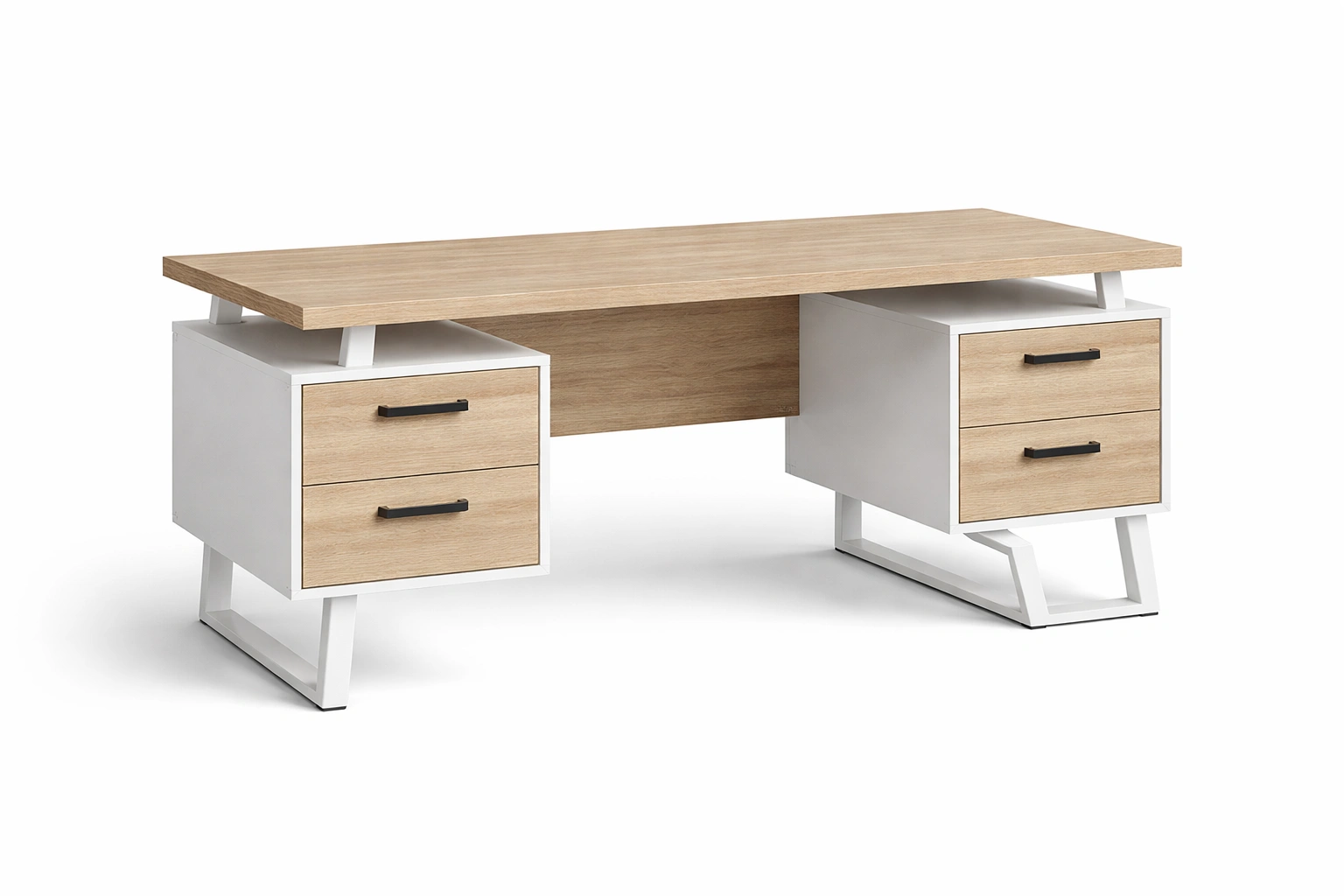 Bureau moderne bois et blanc avec tiroirs lateraux-kevlora