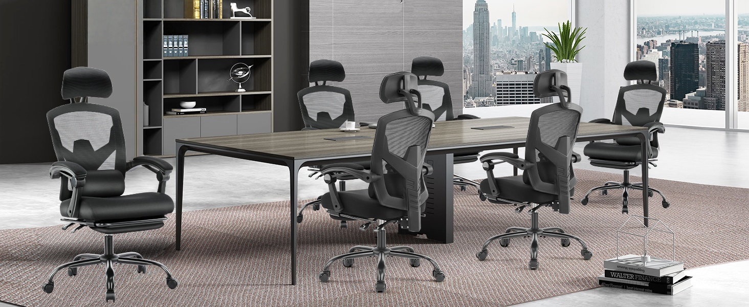 Sweet Furniture Ergonomic Office Chair with Foot Rest and Adjustable Headrest, Mesh Swivel Rolling Task Chair, Height Adjustable, Office Gifts