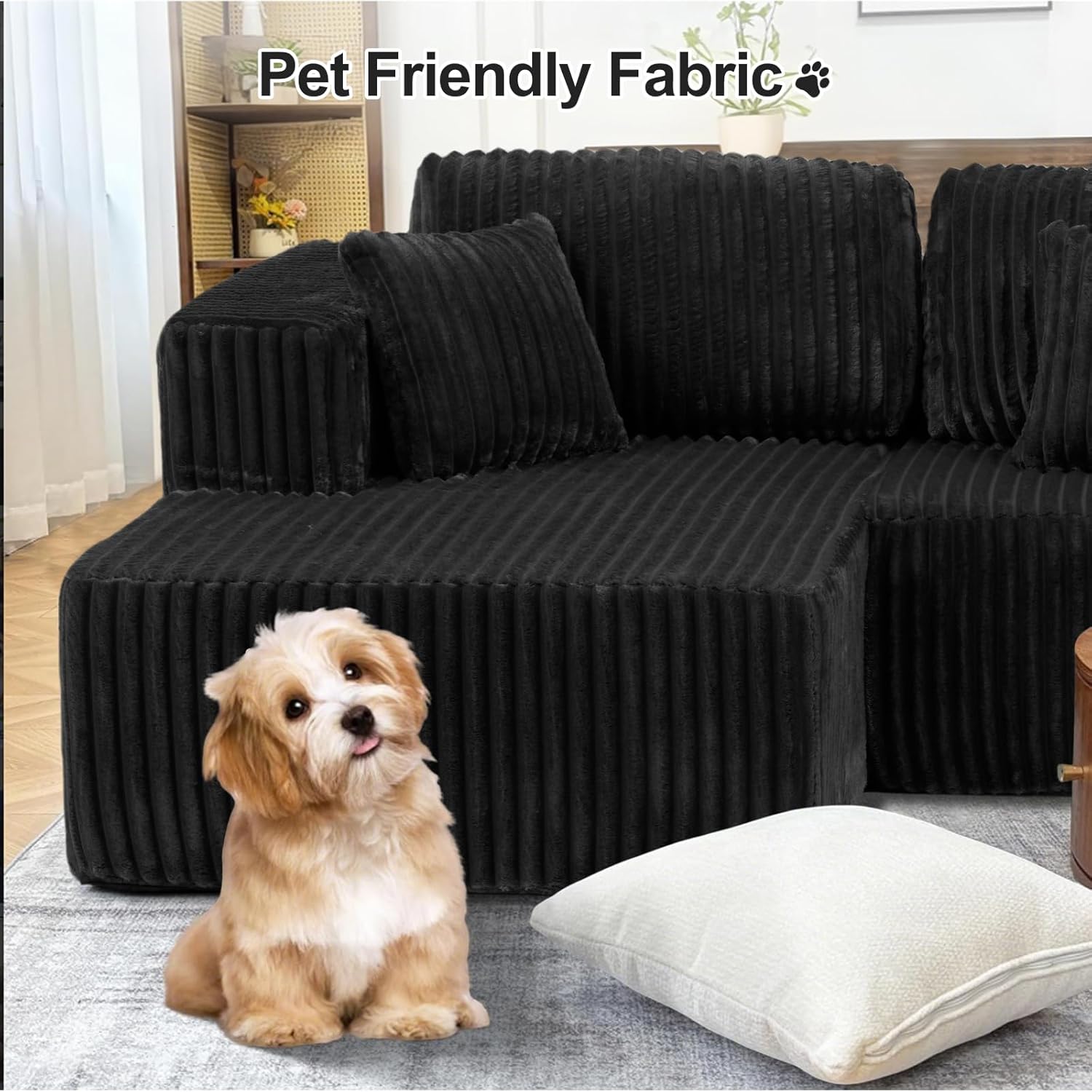 132'' U-shape Boneless Memory Foam Sectional Sofa, Compressed Corduroy Sectional Couches, Oversized U Shape Comfy Modular Compression Cloud Sleeper Sofa with Deep Seat, Space-Saving Recliner Design