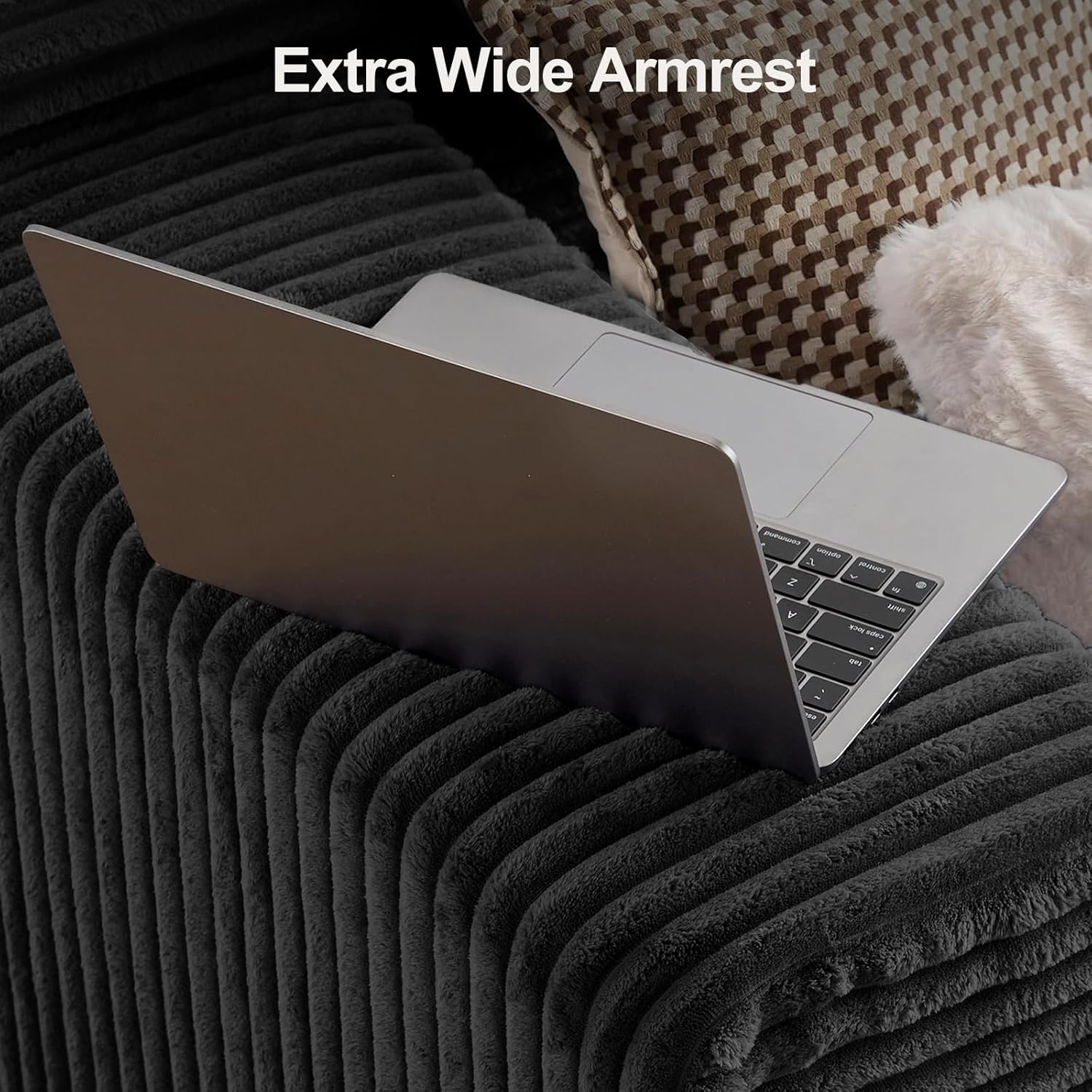 132'' U-shape Boneless Memory Foam Sectional Sofa, Compressed Corduroy Sectional Couches, Oversized U Shape Comfy Modular Compression Cloud Sleeper Sofa with Deep Seat, Space-Saving Recliner Design