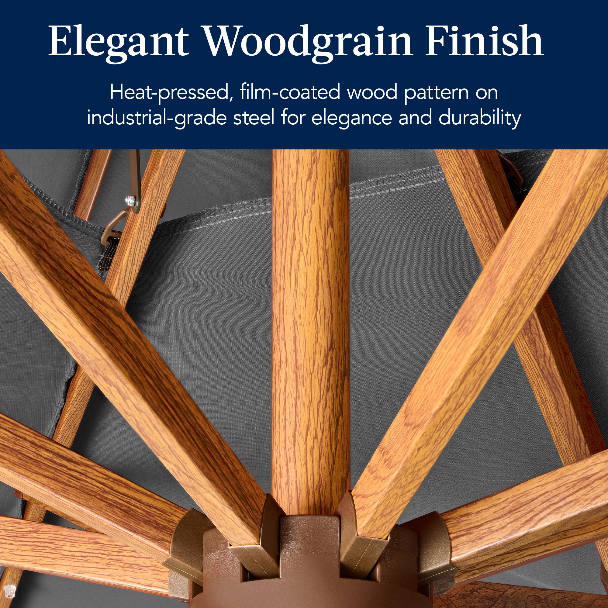 Woodgrain Pattern 2-Tier Outdoor Solar LED Cantilever Umbrella - 10x10ft