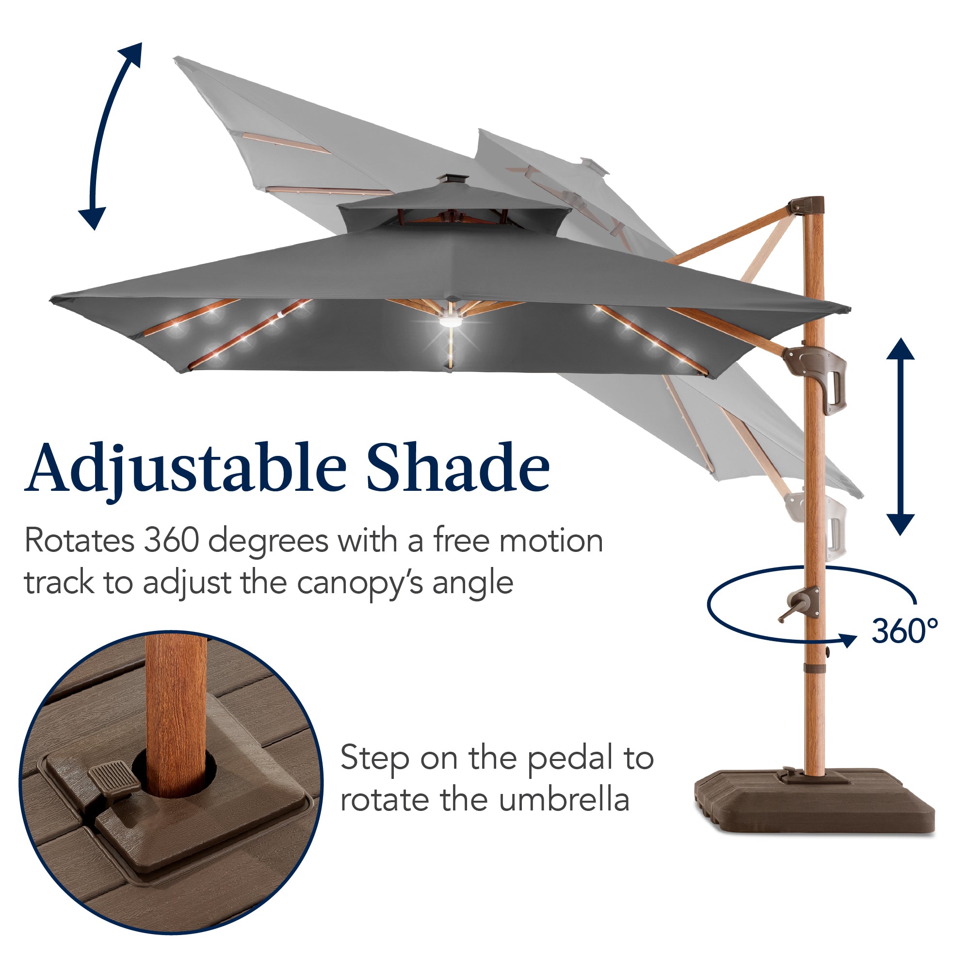 Woodgrain Pattern 2-Tier Outdoor Solar LED Cantilever Umbrella - 10x10ft