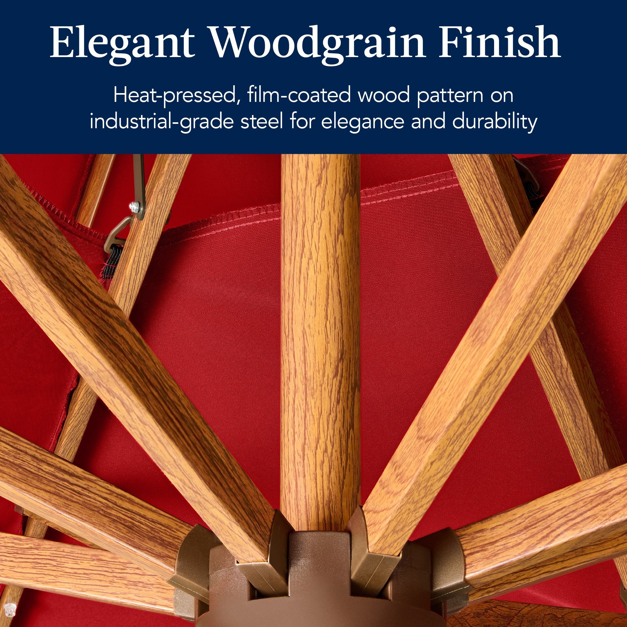 Woodgrain Pattern 2-Tier Outdoor Solar LED Cantilever Umbrella - 10x10ft