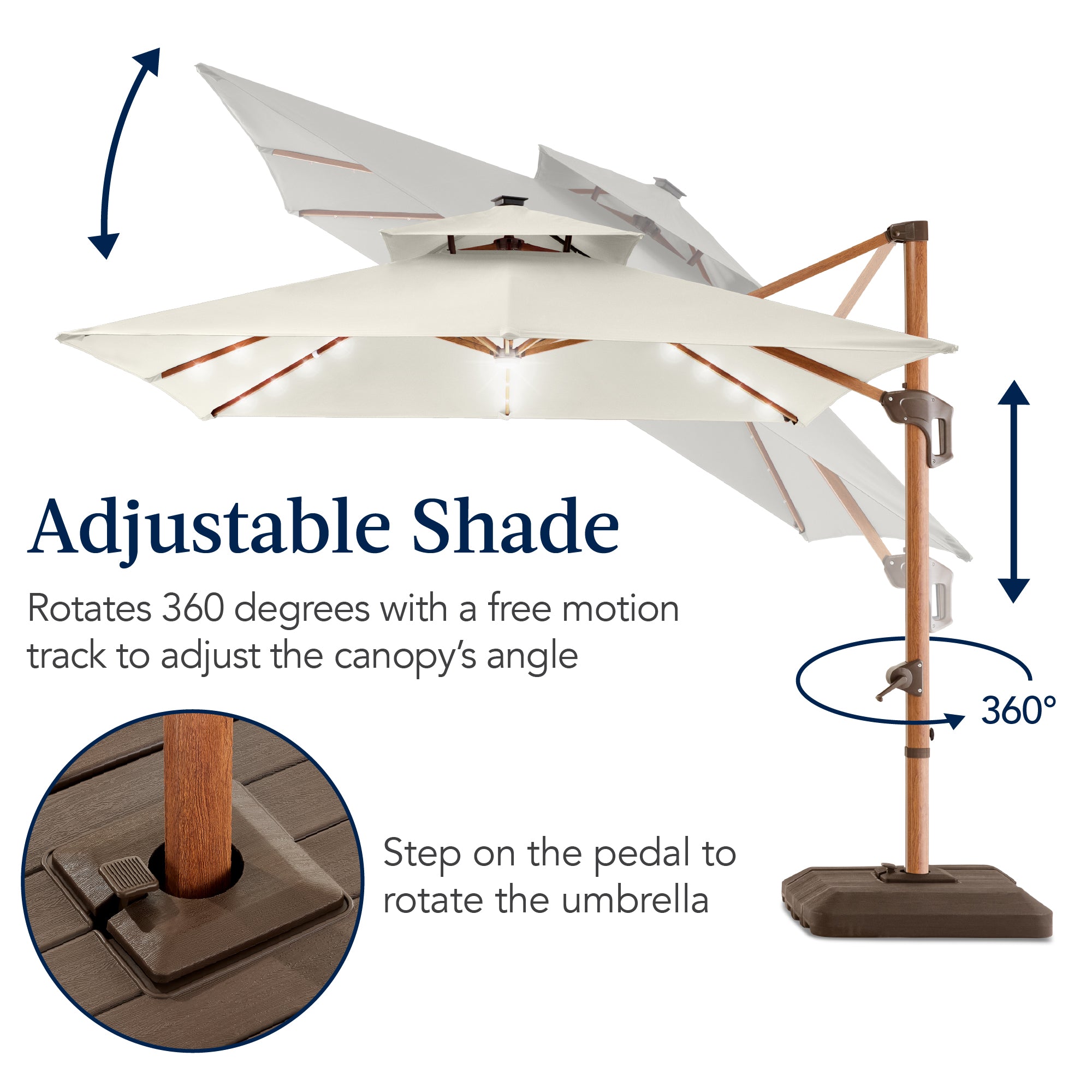 Woodgrain Pattern 2-Tier Outdoor Solar LED Cantilever Umbrella - 10x10ft