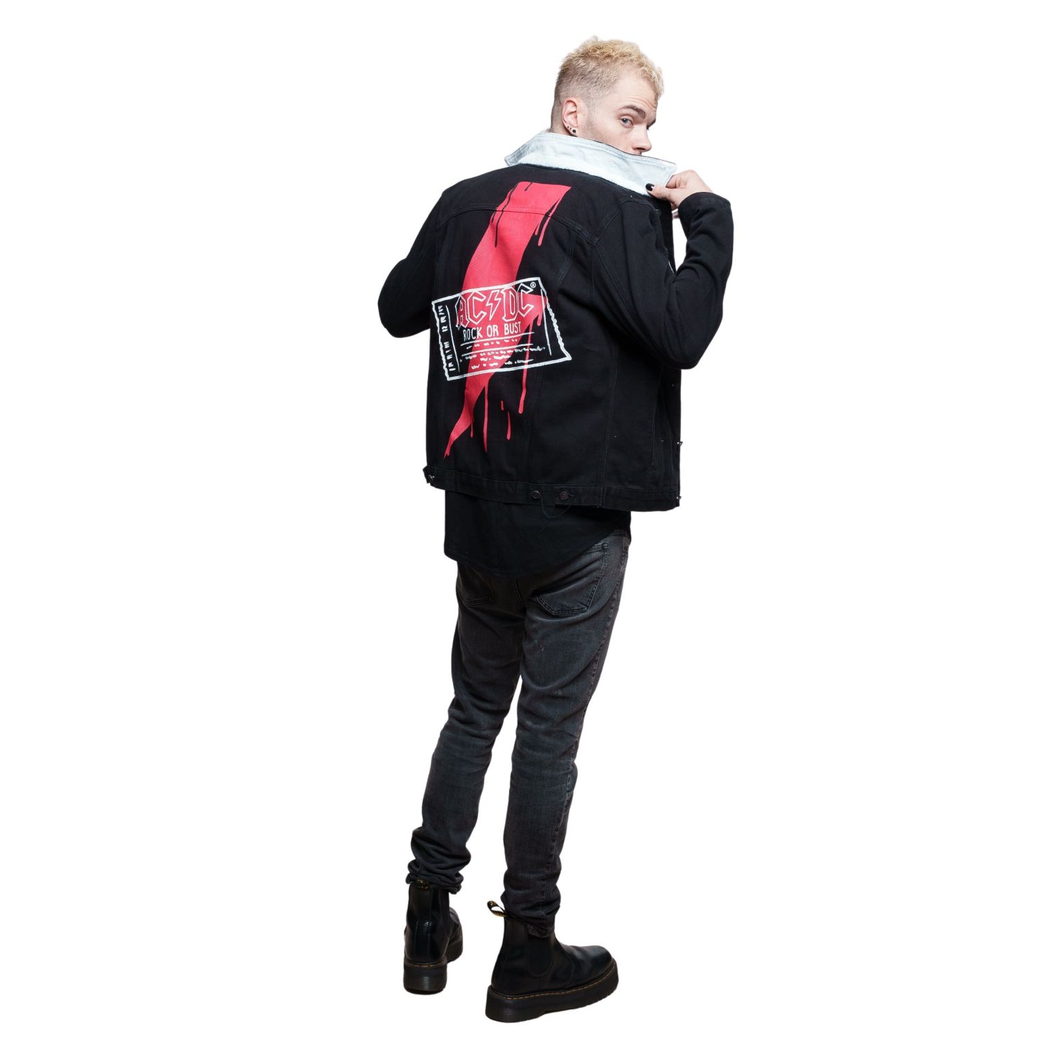 AC/DC Hand Painted Men's Denim Jacket