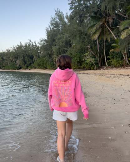 "Let's Watch the Sunset" Oversized Lux Hoodie in Vintage Washed Pink