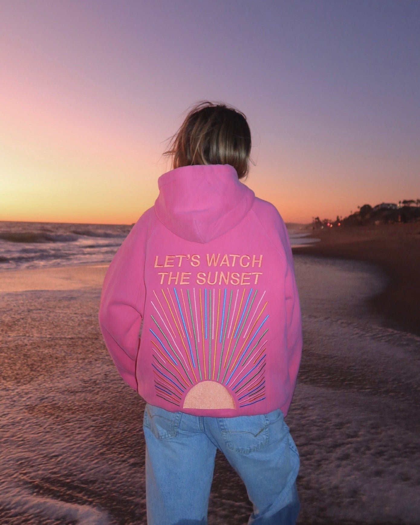 "Let's Watch the Sunset" Oversized Lux Hoodie in Vintage Washed Pink