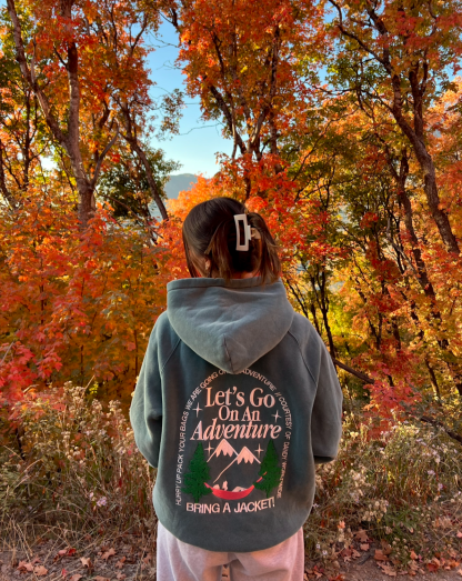 "Let's Go On An Adventure" Oversized Lux Hoodie in Pine Green