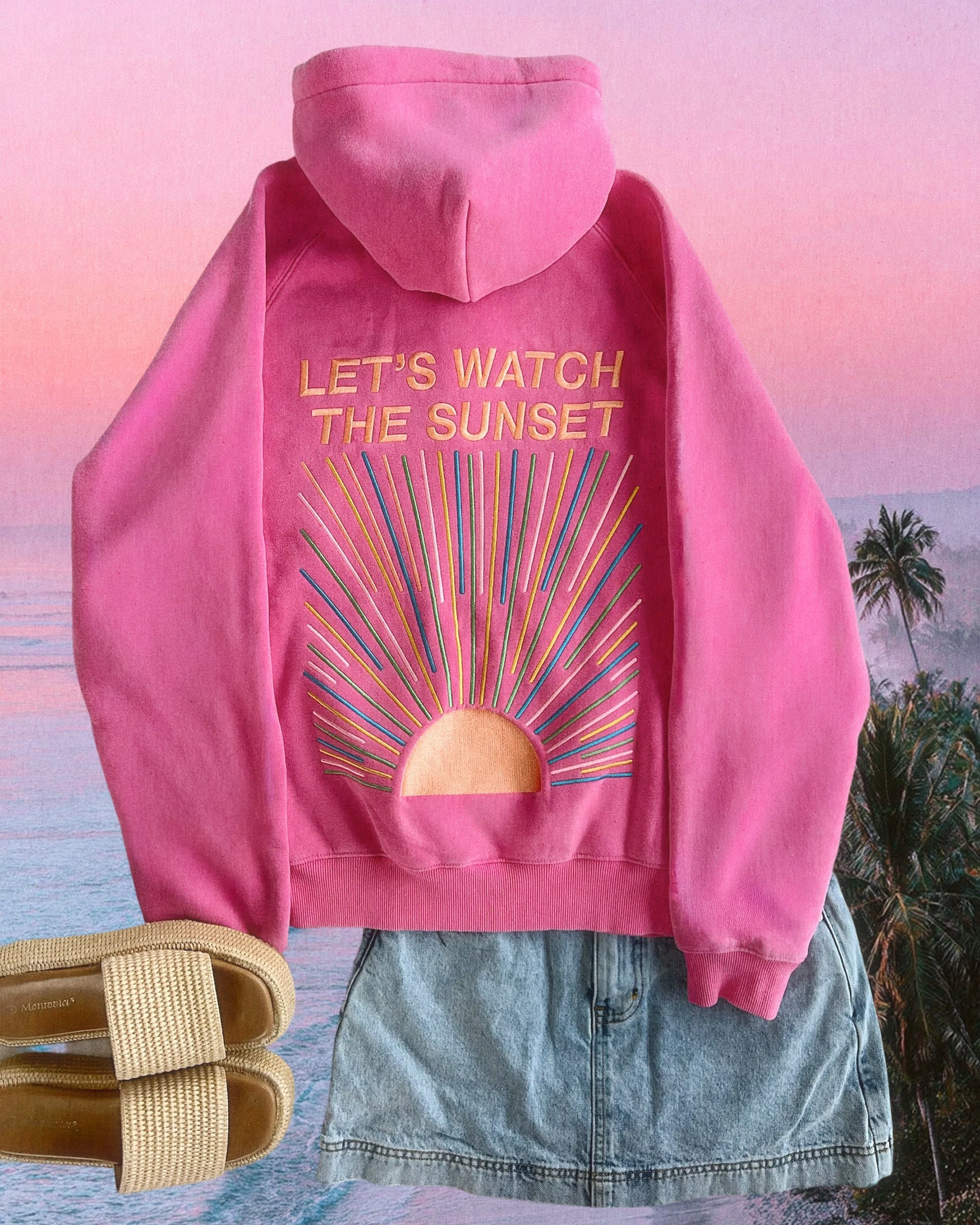 "Let's Watch the Sunset" Oversized Lux Hoodie in Vintage Washed Pink