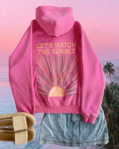 "Let's Watch the Sunset" Oversized Lux Hoodie in Vintage Washed Pink