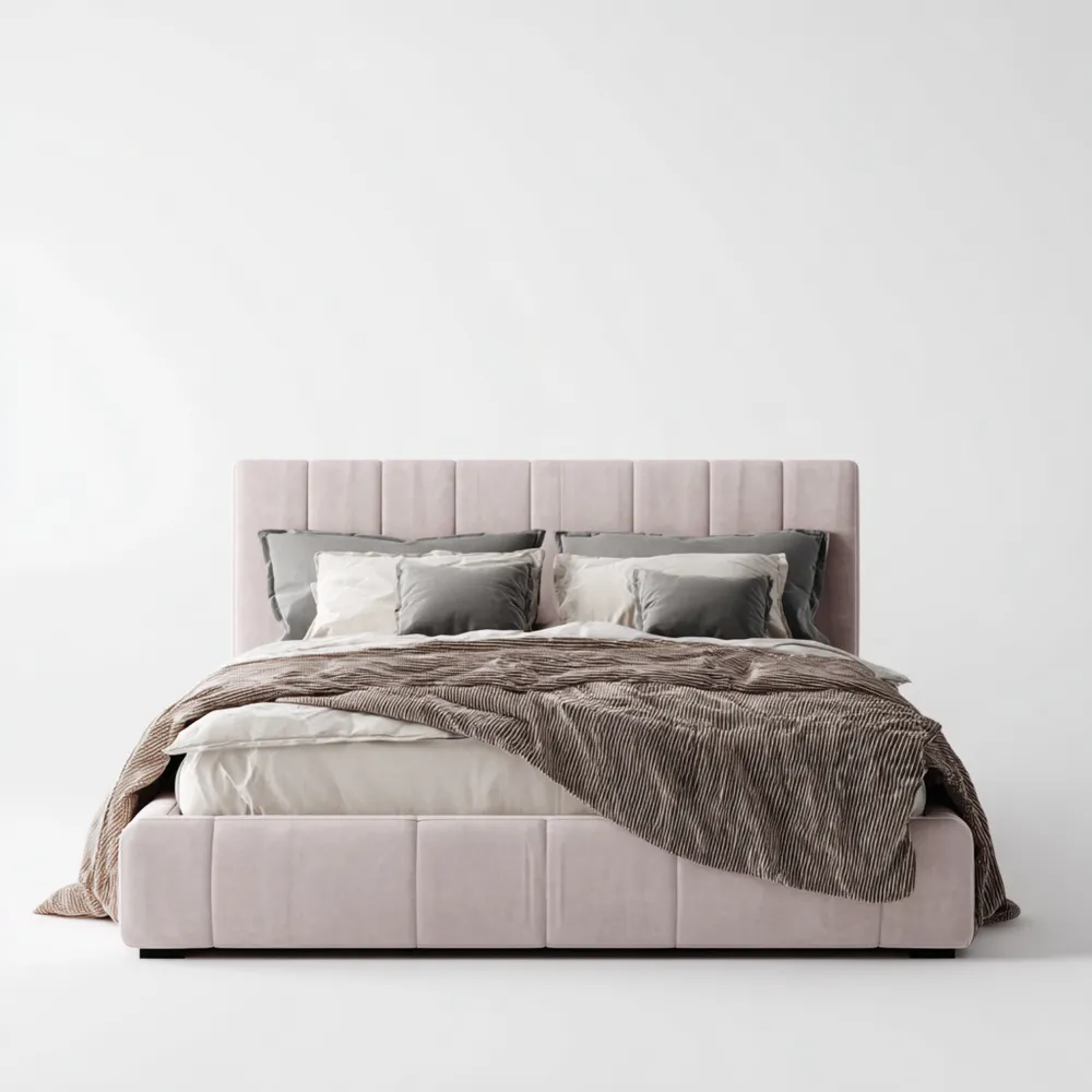 Samtbett 180x200 cm mit Kopfteil in Rosa