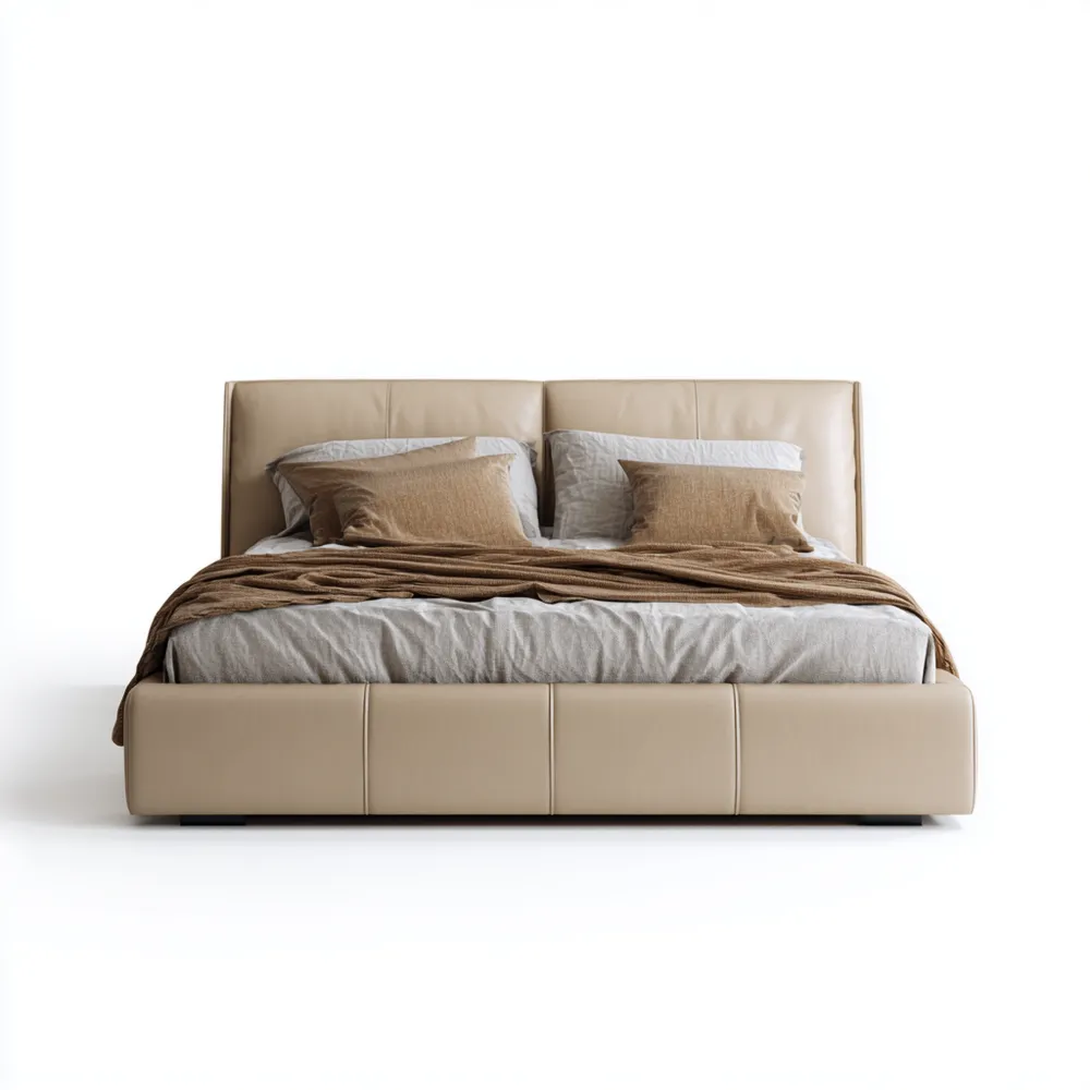 Doppelbett Leder 180x200x100 cm Beige