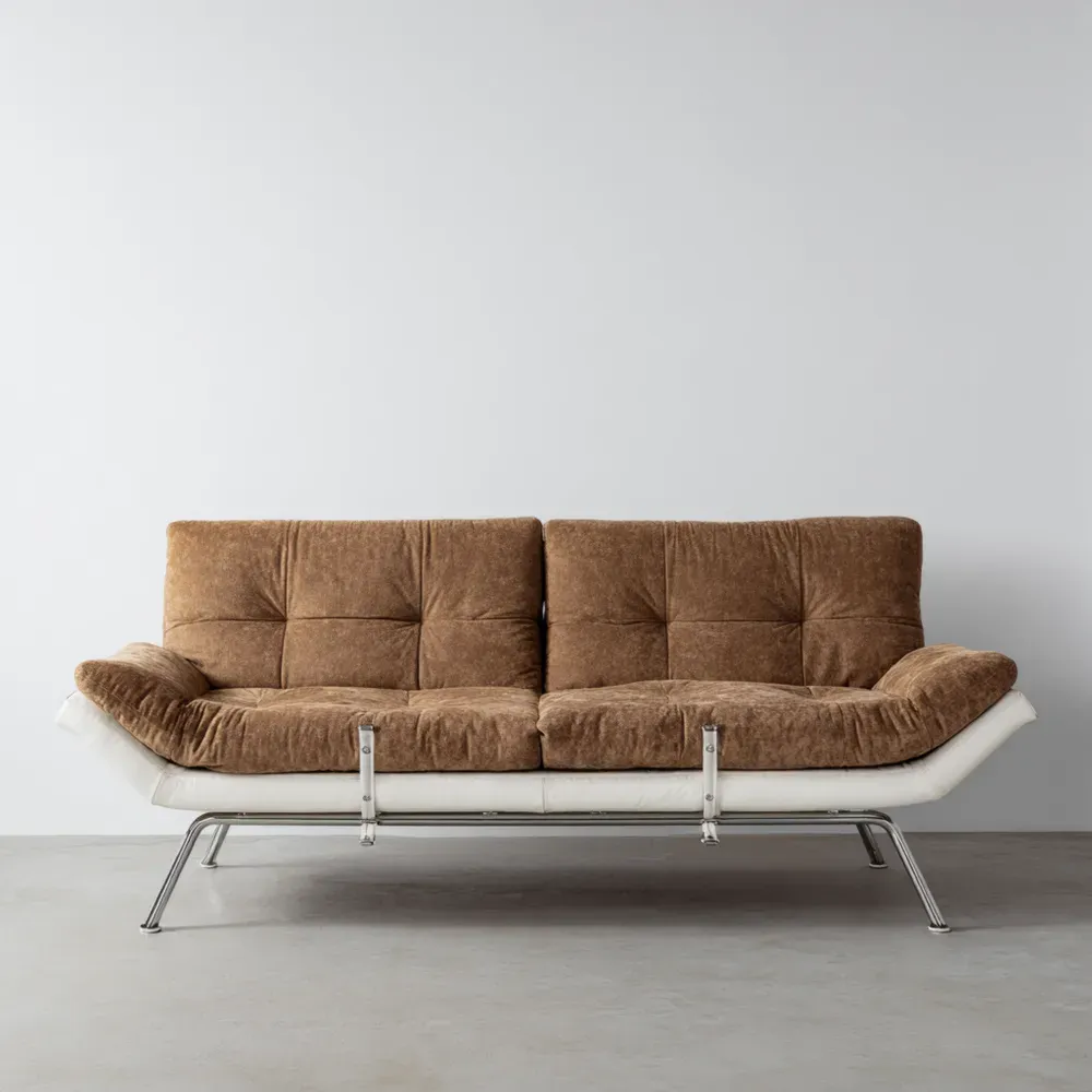 Schlafsofa Samt 210x95x90 cm – Braun – Metallrahmen
