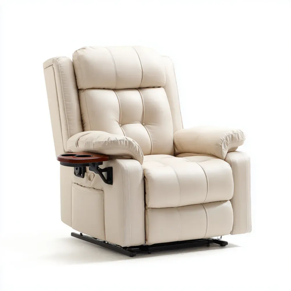 Verstellbarer Relaxsessel aus Kunstleder Beige mit Getränkehalter