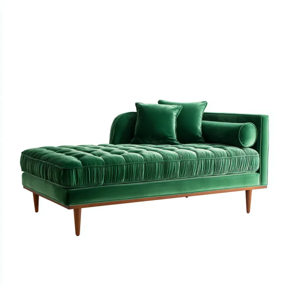 Chaiselongue aus Samt mit Kissen - Grün