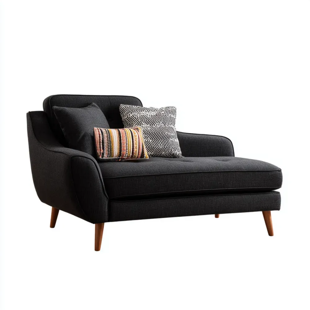 Chaise Longue Stoff Dunkelgrau mit Holzbeinen