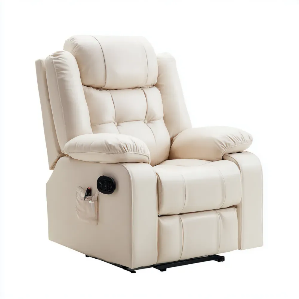Ledersessel mit Elektrischer Liegefunktion 95x90x105 cm - Creme