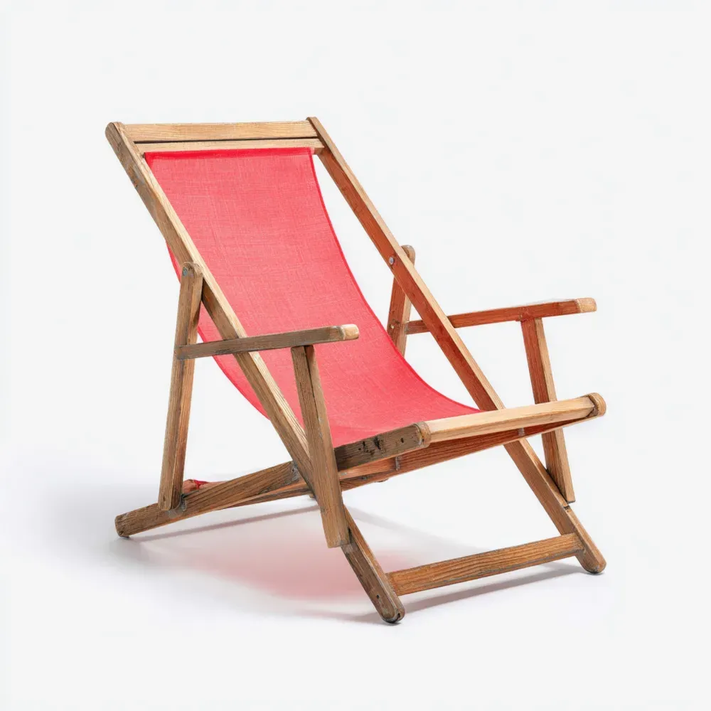 Klappbarer Liegestuhl Holzrahmen Roter Polyestergewebe