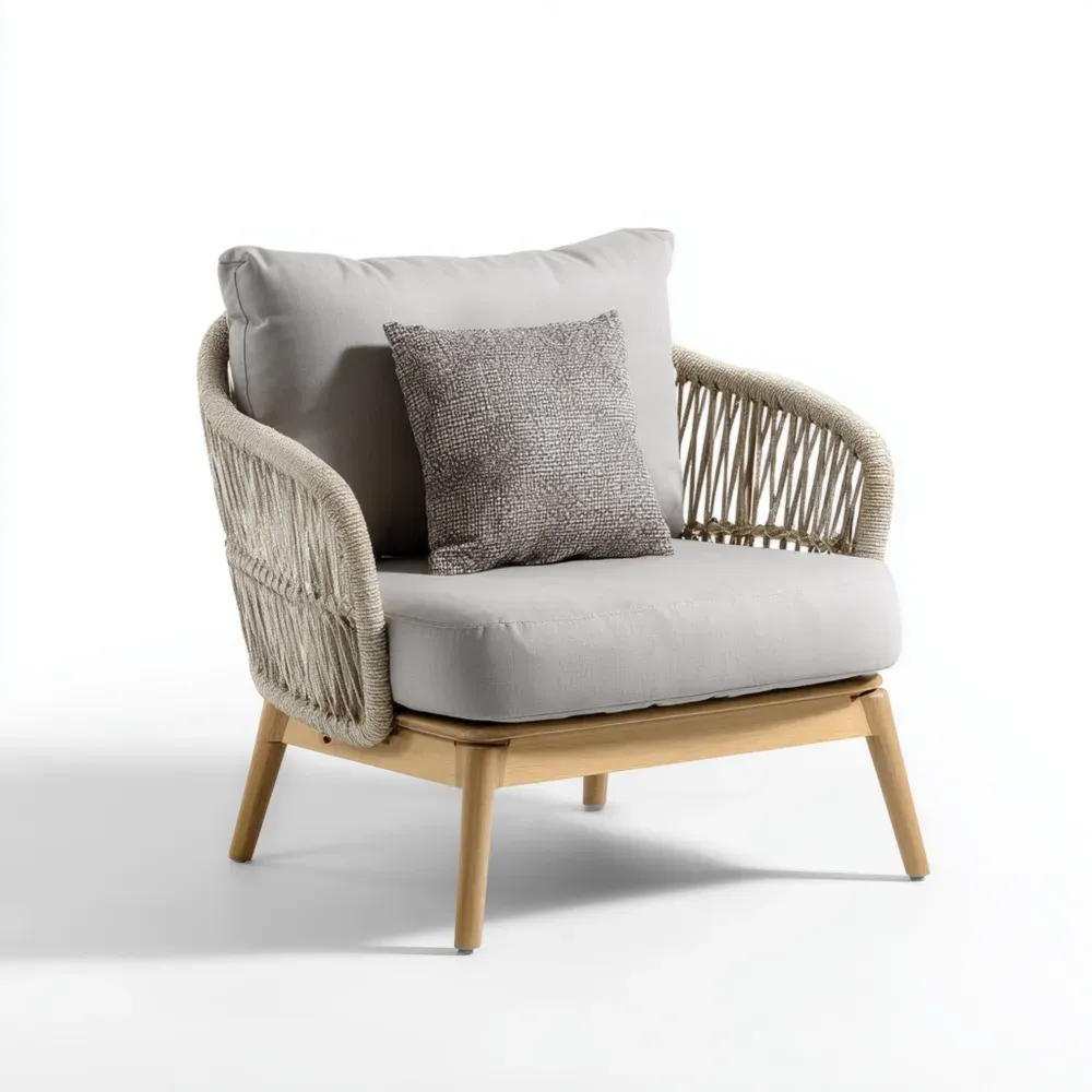 Gartenstuhl Teakholz Polyesterseil 70x80x75 cm – Grau/Natur