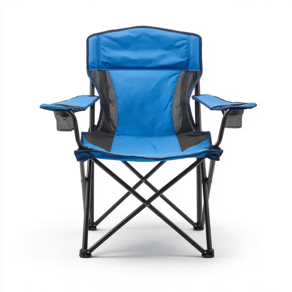 Klappstuhl Outdoor Polyester Metall mit Getränkehalter Blau