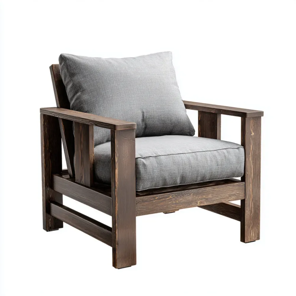 Outdoor Holzstuhl mit Kissen 80x75x70 cm – Dunkelbraun und Hellgrau