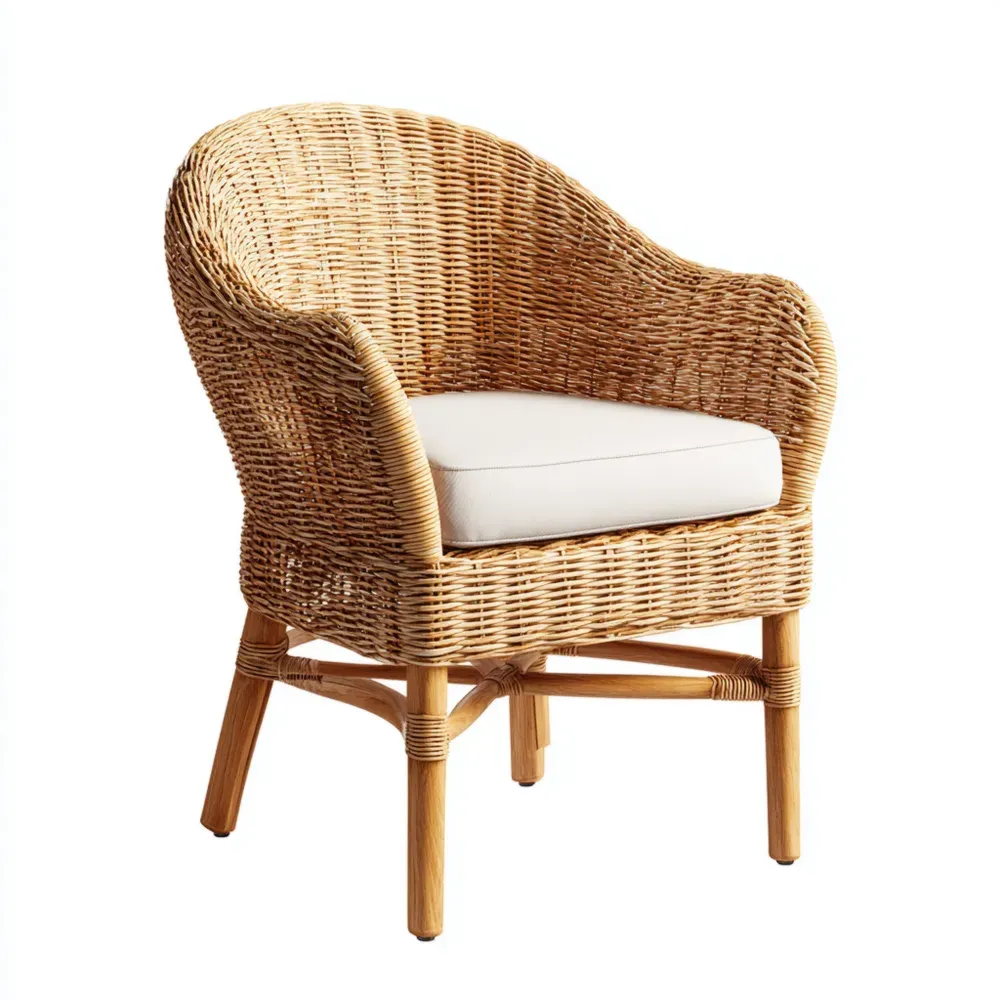 Rattansessel mit Polyesterkissen Natur/Weiß