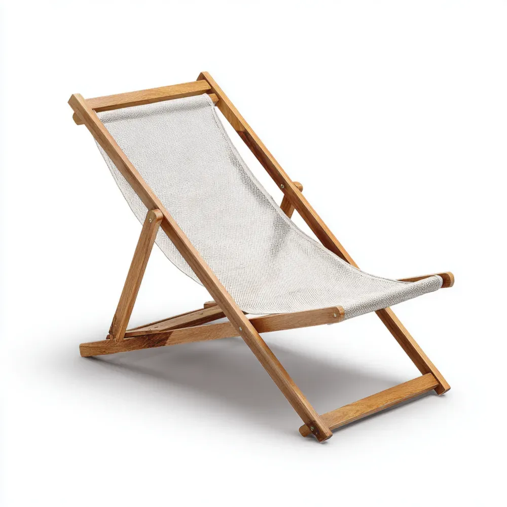 Liegestuhl 90x60x35 cm Eichenrahmen mit Polyestergewebe Beige – Outdoor faltbar