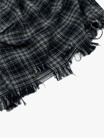 Plaid Linen-Blend Distressed Cargo Cropped Pants