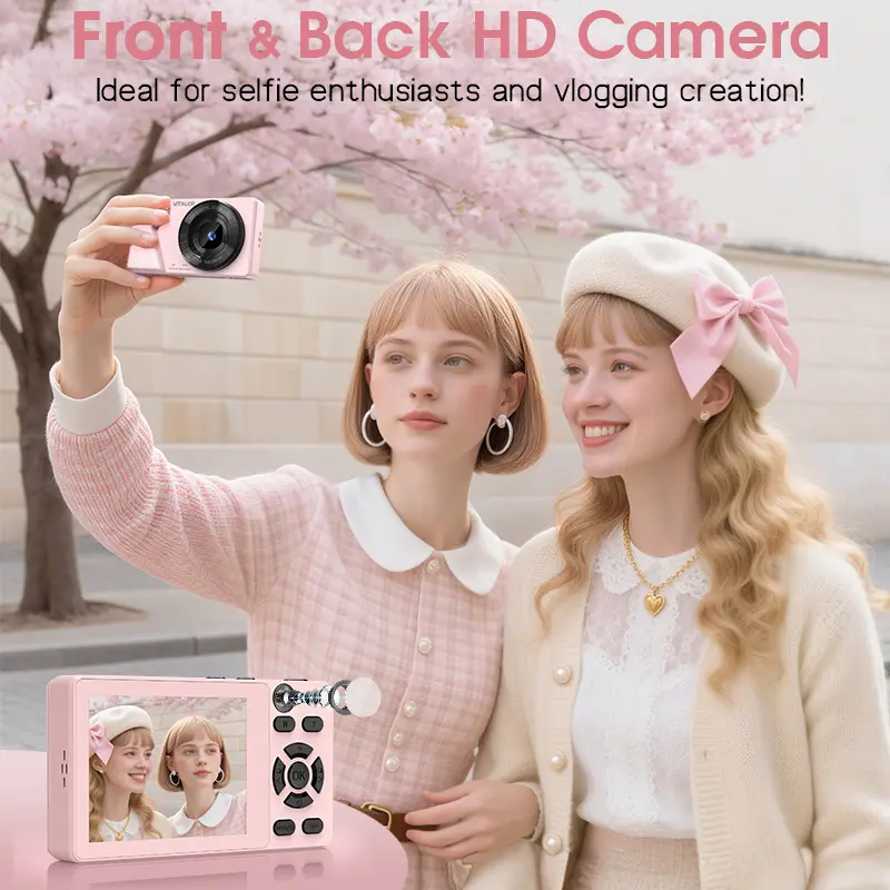 Dual-Camera Digital Camera with Front & Rear Lenses, Beauty Filter, Easy Auto Shooting, Portable Camera with Memory Card Included, OTG Support, Ideal Gift for Teens & Beginners
