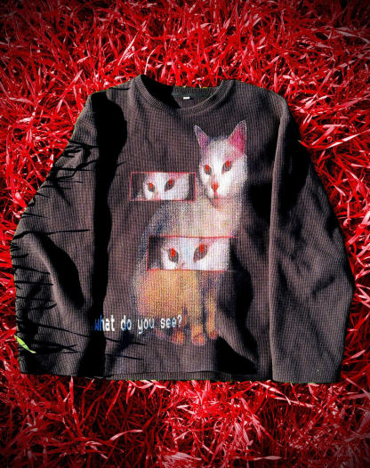 "EVIL CAT" WAFFLE LONG SLEEVE