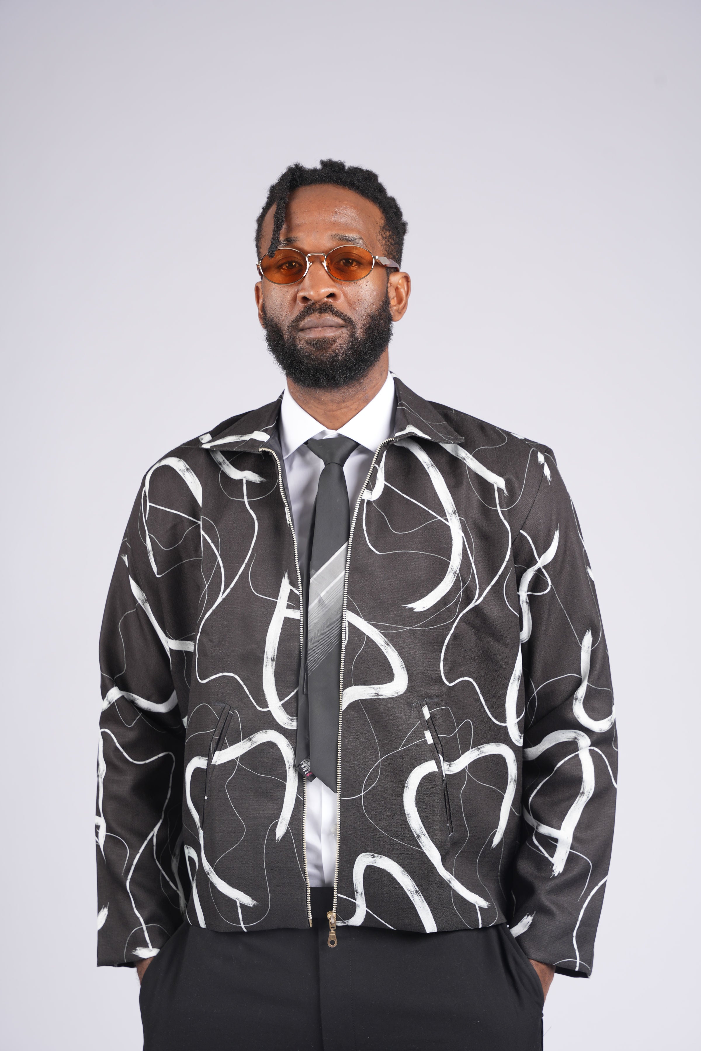 Ankara Monochrome Expression Zip Jacket