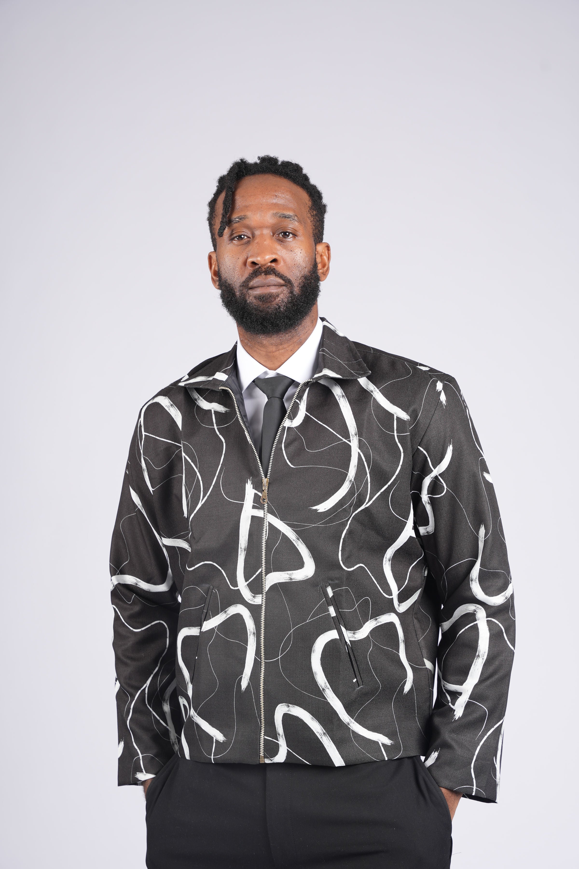 Ankara Monochrome Expression Zip Jacket