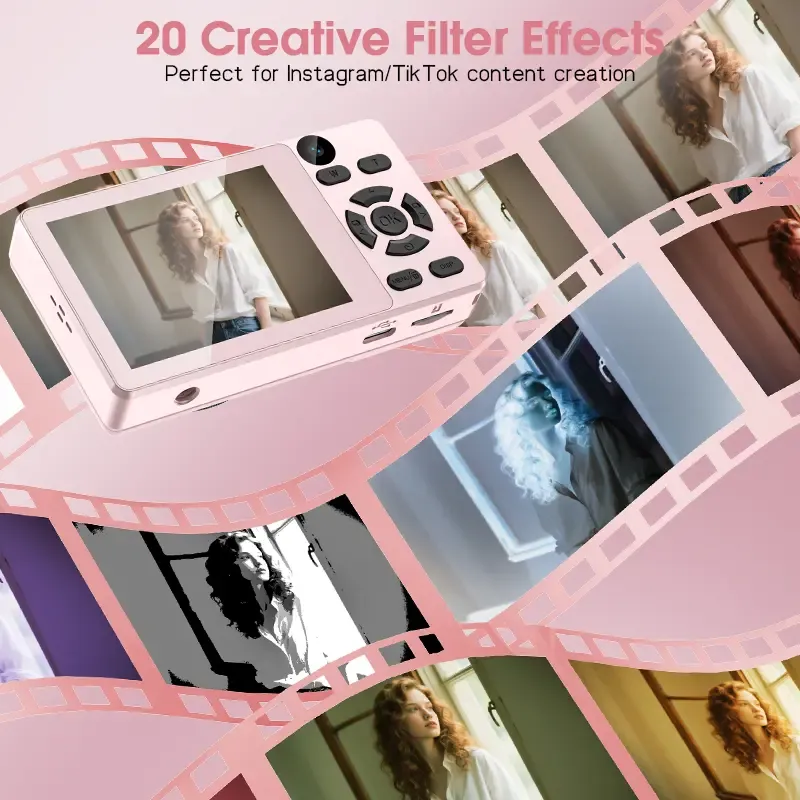 Dual-Camera Digital Camera with Front & Rear Lenses, Beauty Filter, Easy Auto Shooting, Portable Camera with Memory Card Included, OTG Support, Ideal Gift for Teens & Beginners
