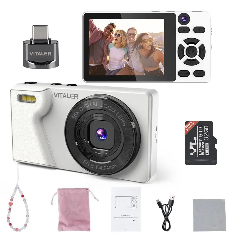 Dual-Camera Digital Camera with Front & Rear Lenses, Beauty Filter, Easy Auto Shooting, Portable Camera with Memory Card Included, OTG Support, Ideal Gift for Teens & Beginners