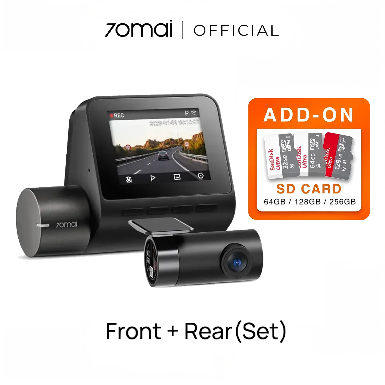 70mai A500s Dash Cam 2.7K Resolution + HDR | Built-in GPS & ADAS | Night Owl Vision | App Control | Loop Recording | Dual Channel Recording