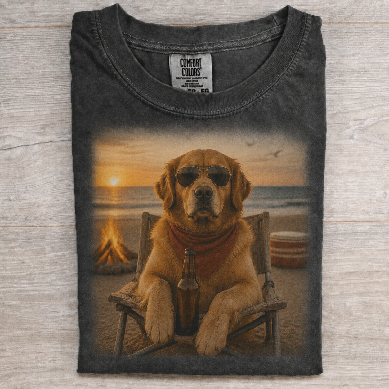 Golden Retriever Beach Bonfire Sunglasses T-shirt