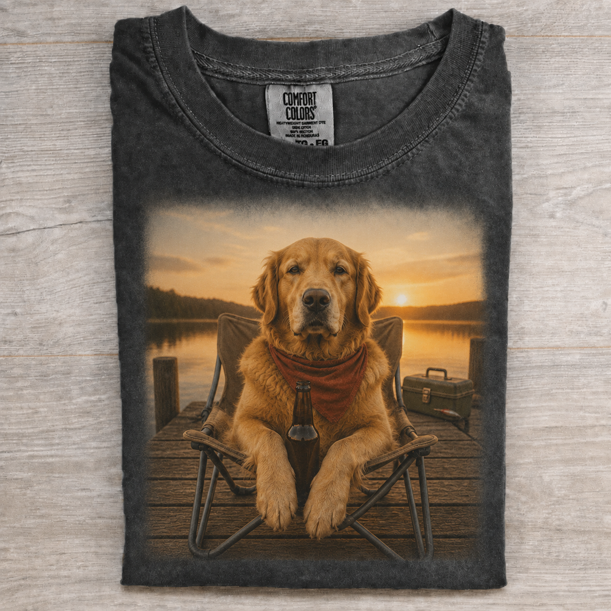 Golden Retriever Lakeside Dock Sunset T-shirt