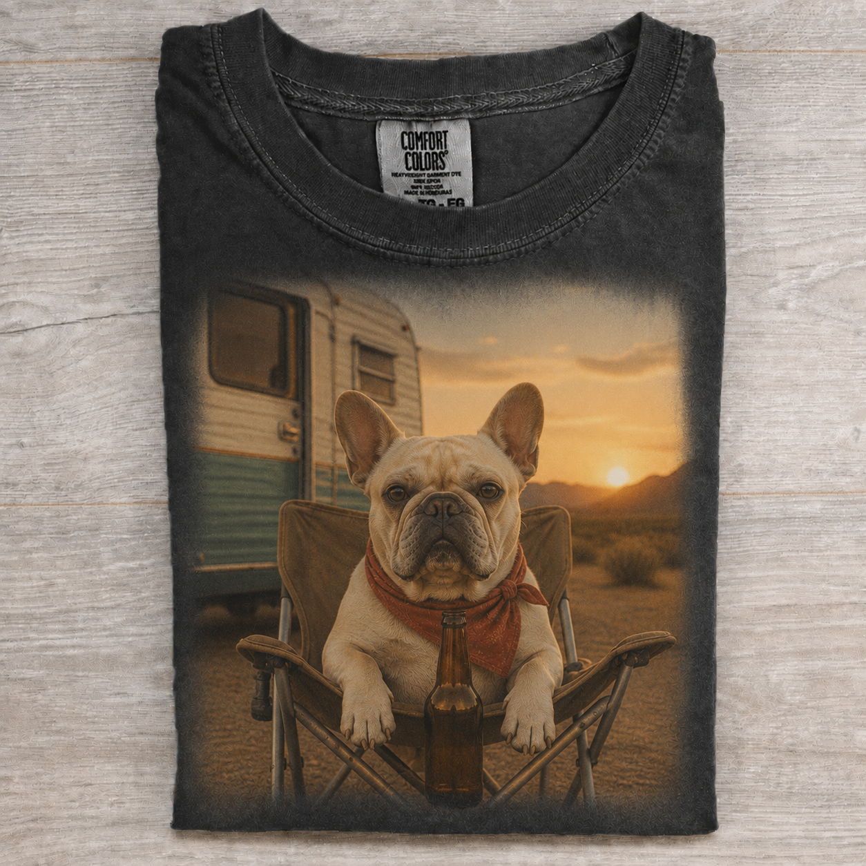 French Bulldog Sunset Camper Beer T-shirt