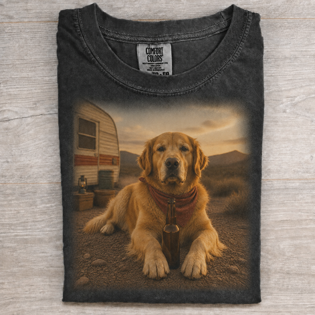 Golden Retriever Sunset Camper Beer T-shirt