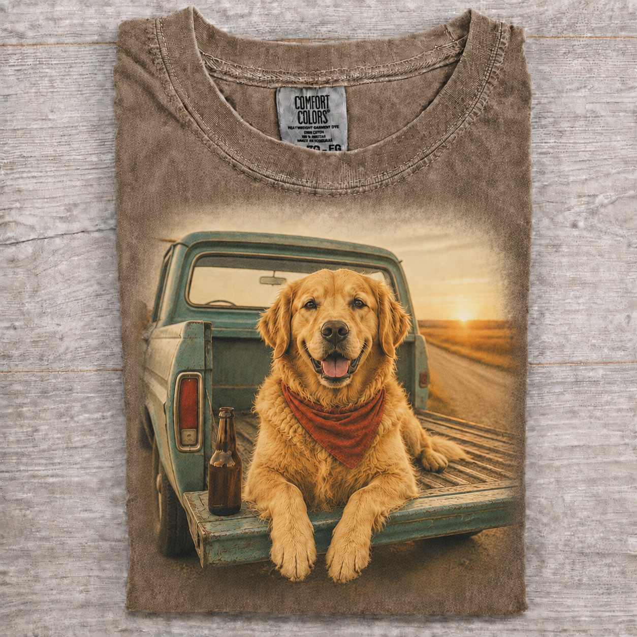 Golden Retriever Pickup Truck Beer T-shirt - Khaki