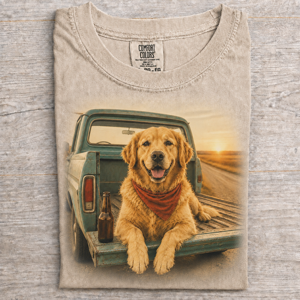 Golden Retriever Pickup Truck Beer T-shirt - Ivory