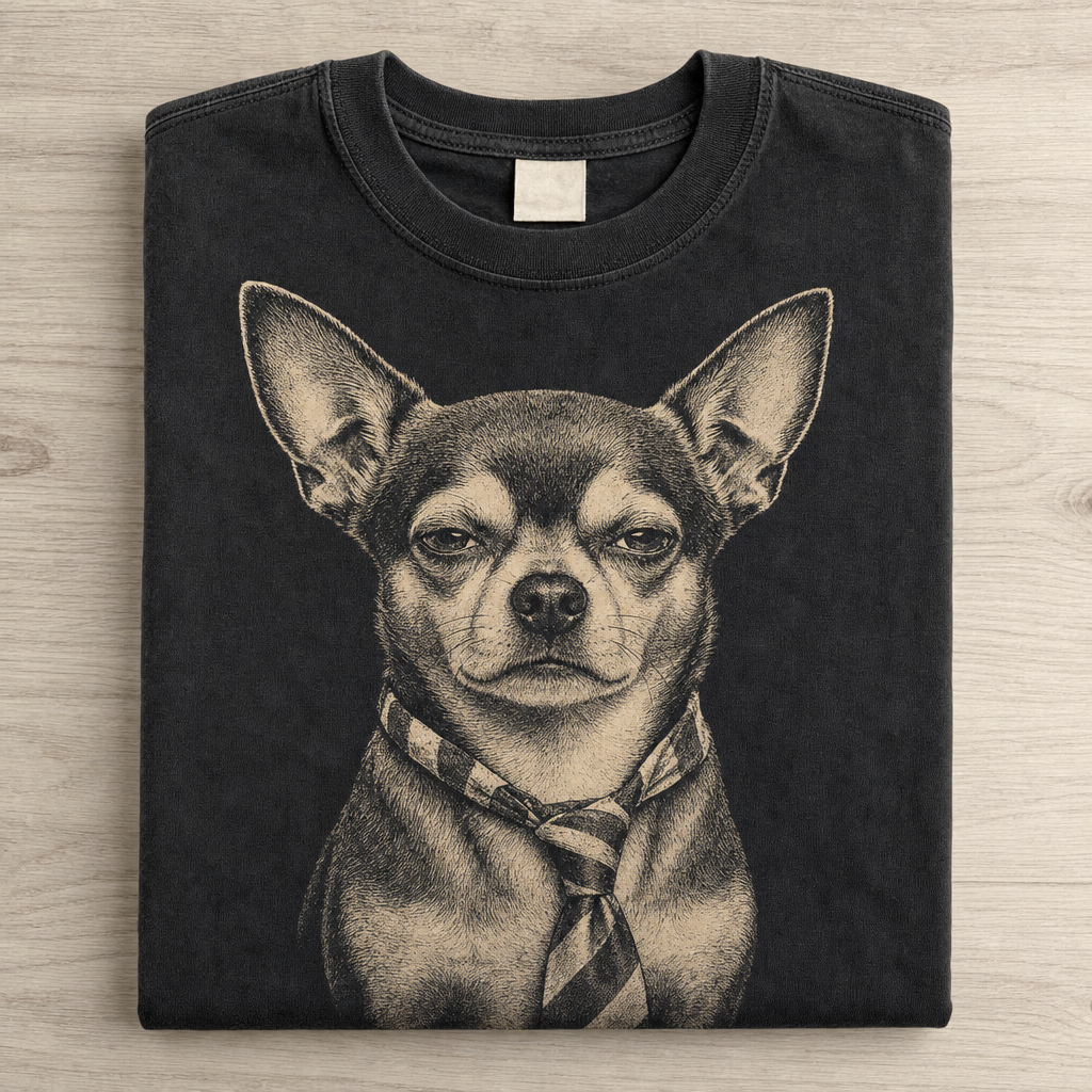 Deadpan Chihuahua Necktie Graphic T-shirt