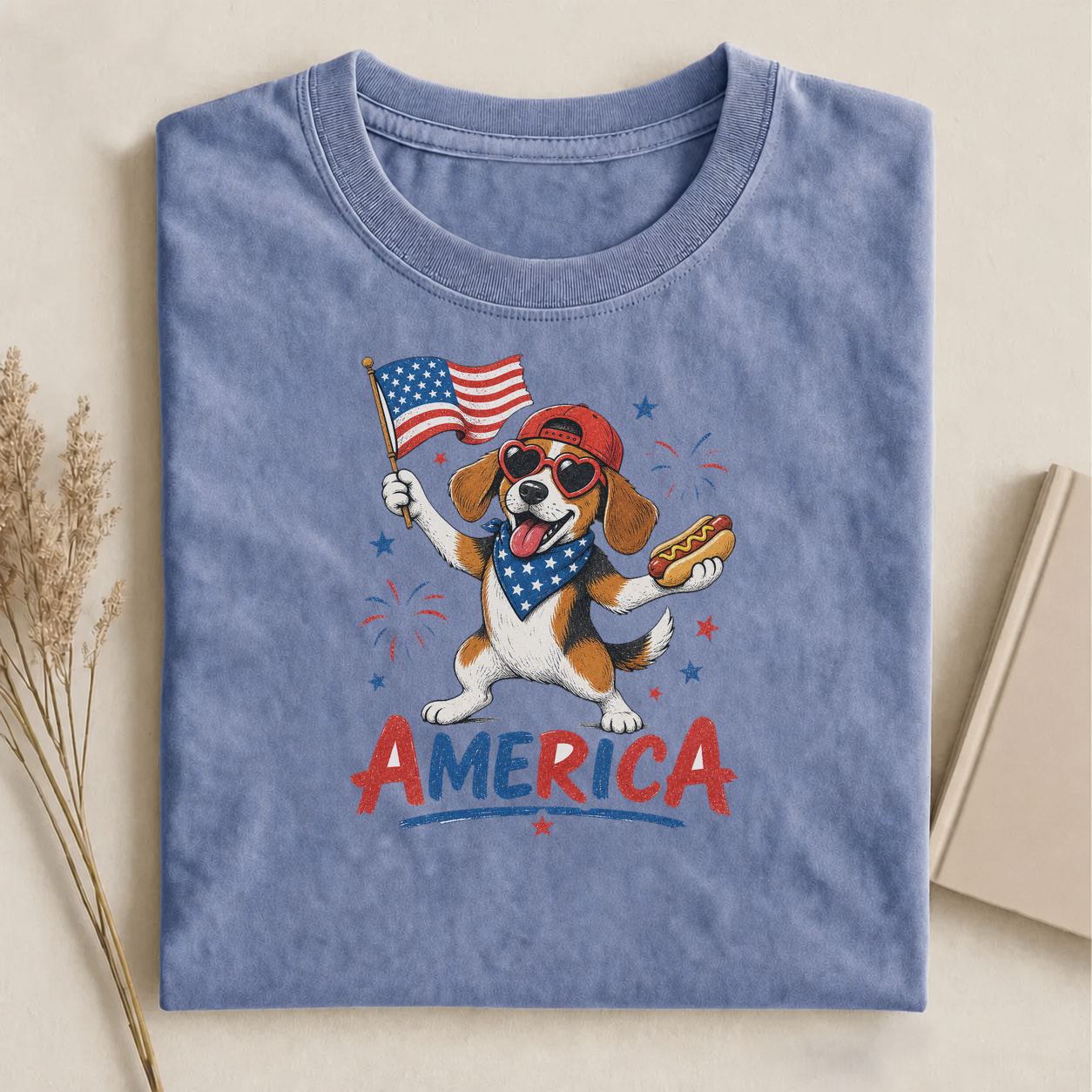 Beagle America Hot Dog 4th of July T-shirt