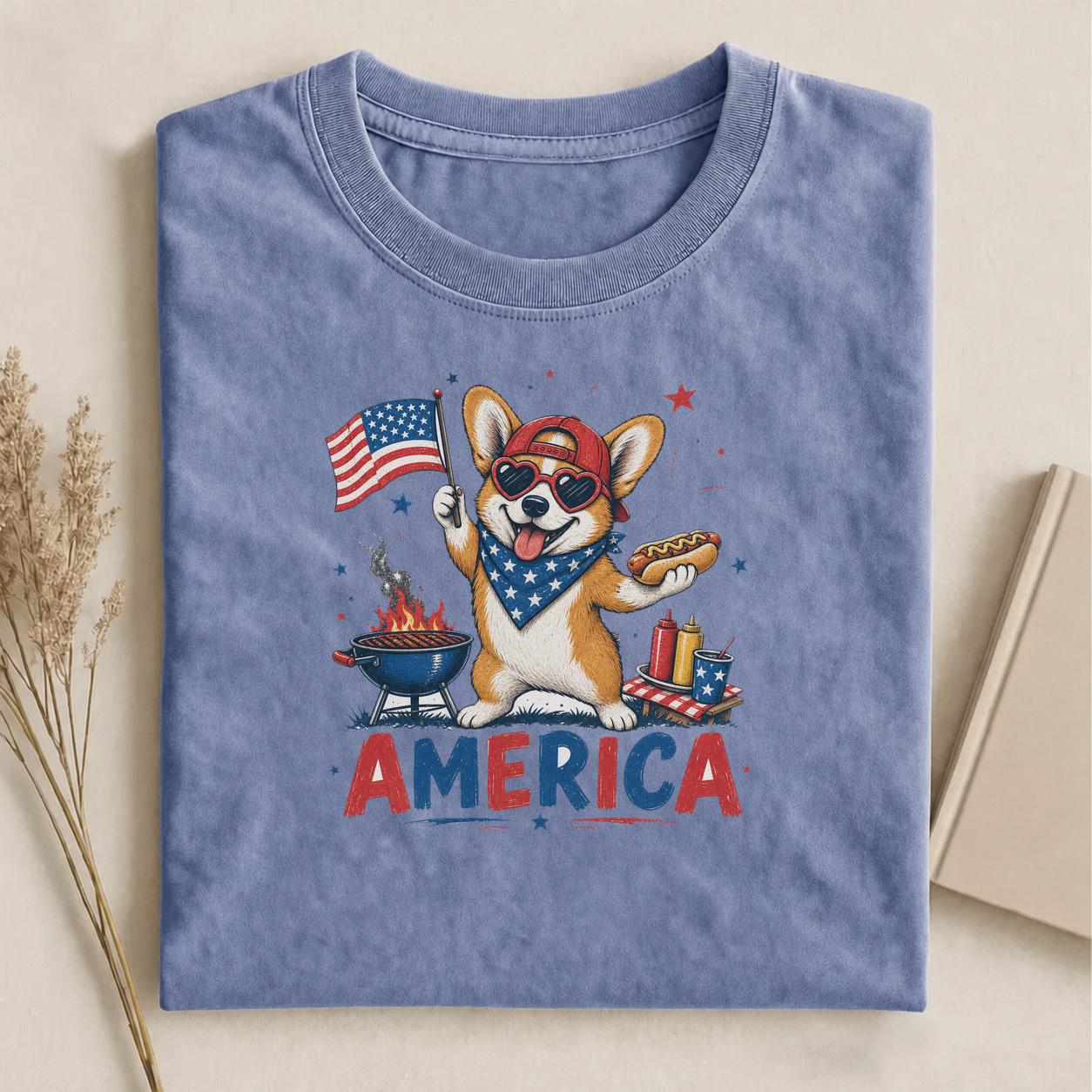 Corgi America Hot Dog 4th of July T-shirt