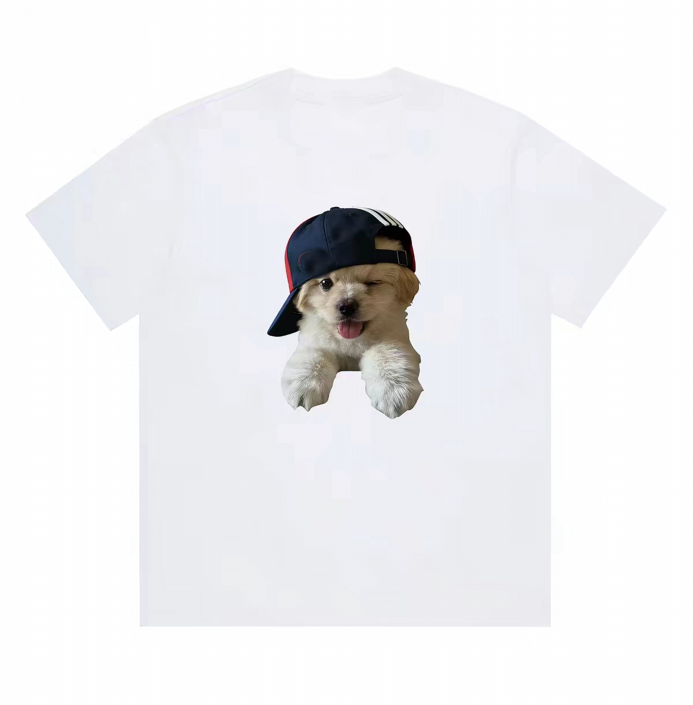 Cute Dog Baseball Cap Graphic T-shirt - White