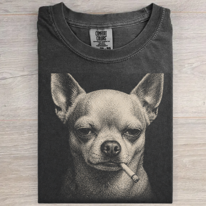 Deadpan Chihuahua Cigarette Graphic T-shirt