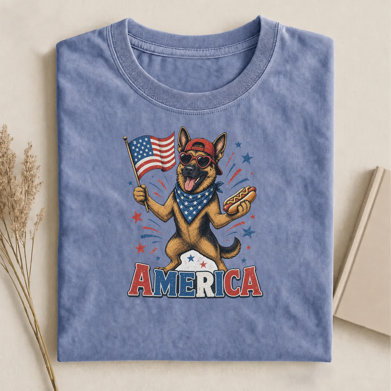 German Shepherd America Hot Dog 4th of July T-shirt