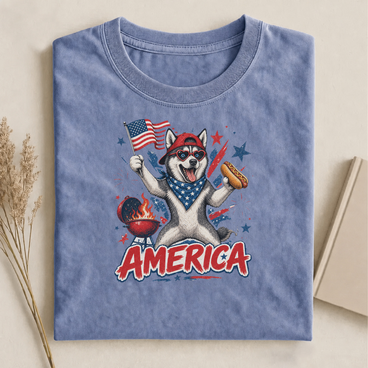 Husky America Hot Dog 4th of July T-shirt