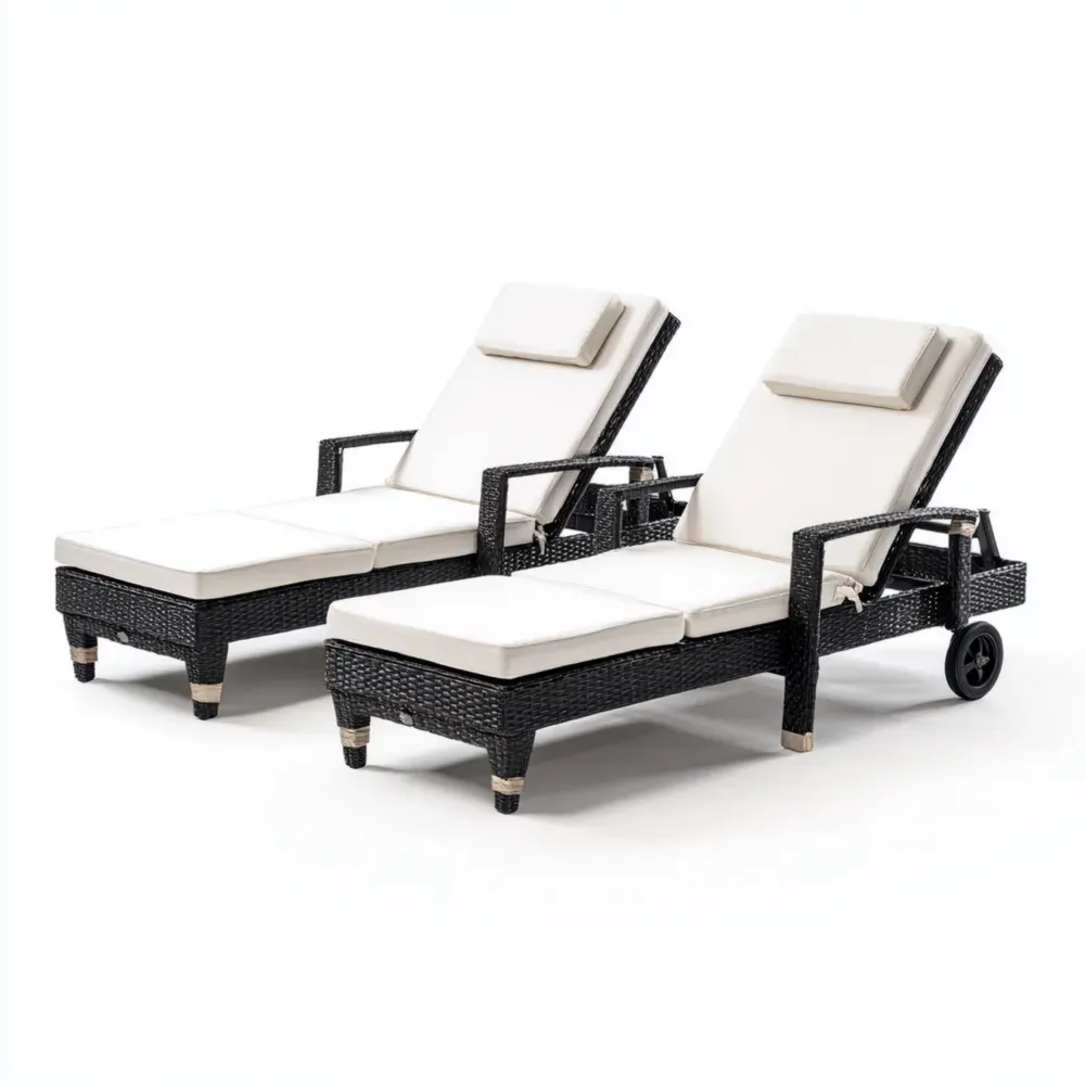 Tumbonas de jardín Ratán 200x65x32 cm – Negro/Blanco – Diseño moderno