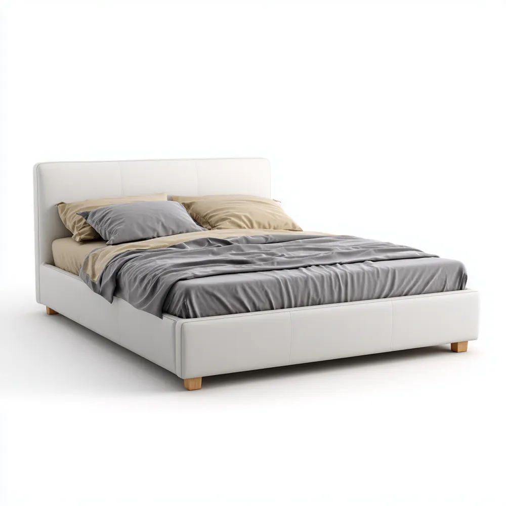 Cama Doble Tapizada en Cuero Sintético 180x200x35 cm - Blanca - Diseño Moderno